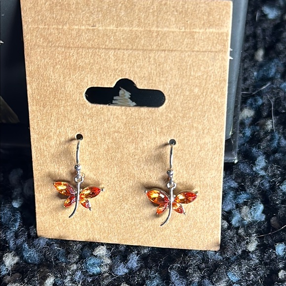 Hand Crafted Orange Butterfly Earrings - Picture 2 of 5